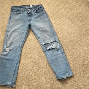 Levi's Blue Boyfriend Jeans with Distressed Knees